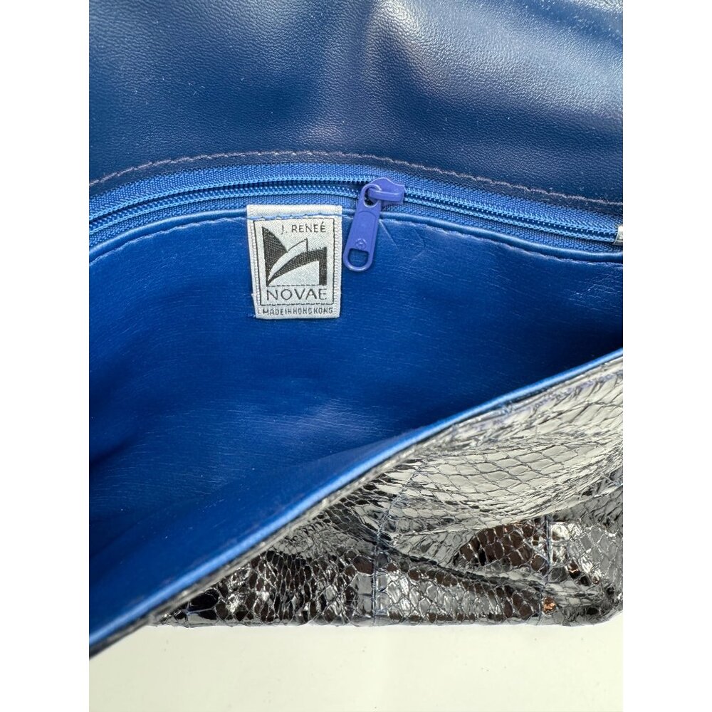 Vintage J. Renee Novae Black/Blue Python Embossed Leather Clutch - Picture 3 of 11